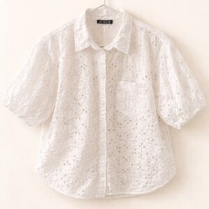 J. Crew White Eyelet Short-Sleeve Blouse